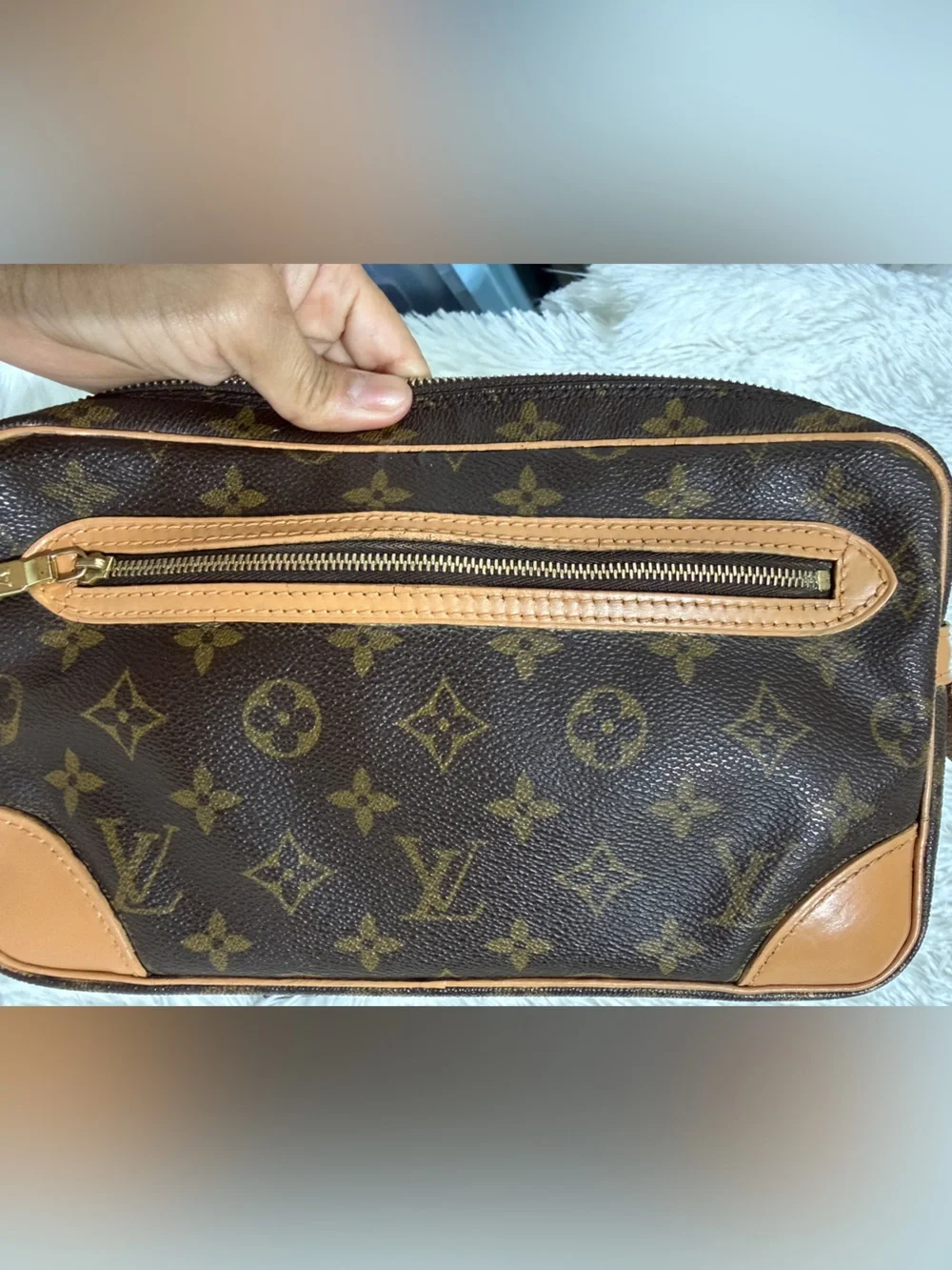 Vintage LOUIS VUITTON Monogram Marly Dragonne GM Clutch Bag  Brown Authentic